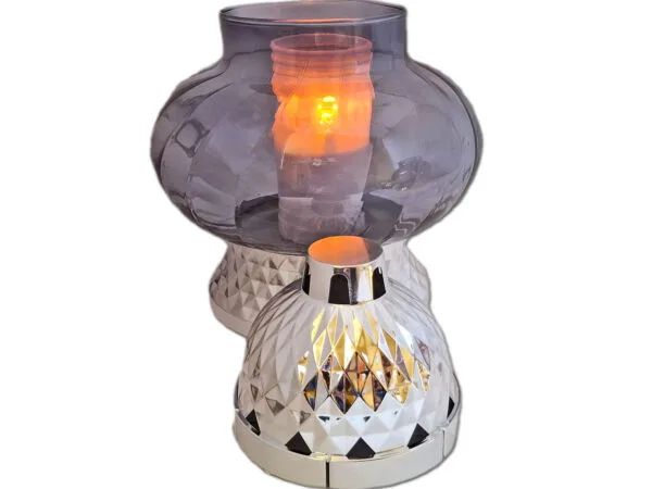 ZNICZ LAMPION NA GRÓB KULA METALIZA SREBRO+ WKŁAD LED