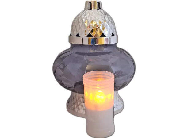 ZNICZ LAMPION NA GRÓB KULA METALIZA SREBRO+ WKŁAD LED