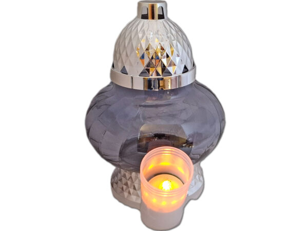 ZNICZ LAMPION NA GRÓB KULA METALIZA SREBRO+ WKŁAD LED