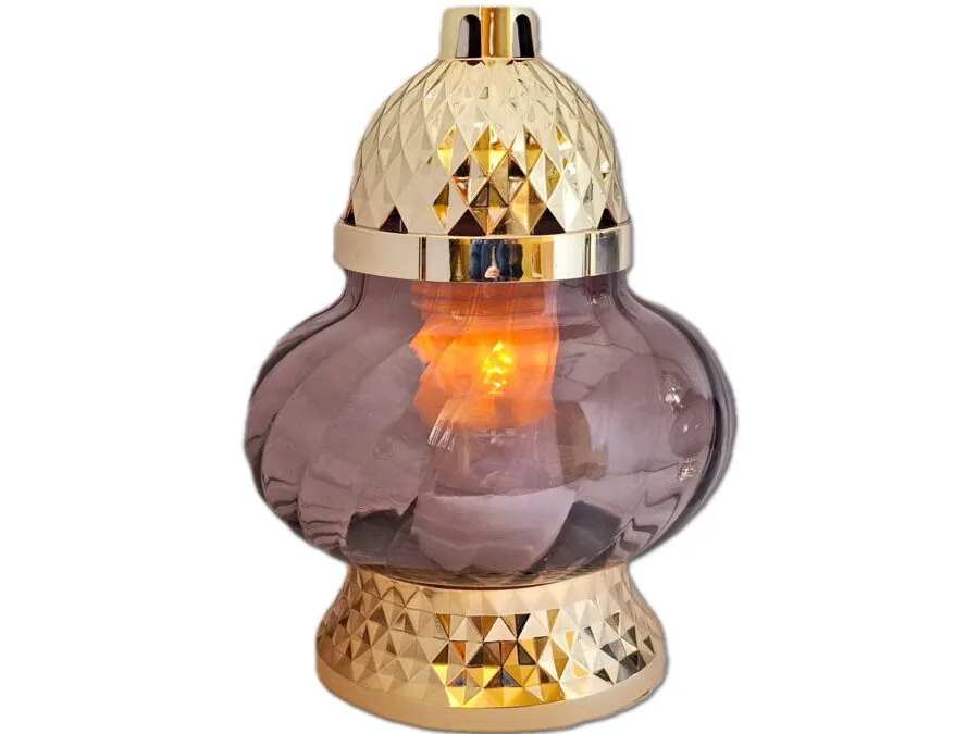 ZNICZ LAMPION NA GRÓB KULA METALIZA ZŁOTO + WKŁAD LED