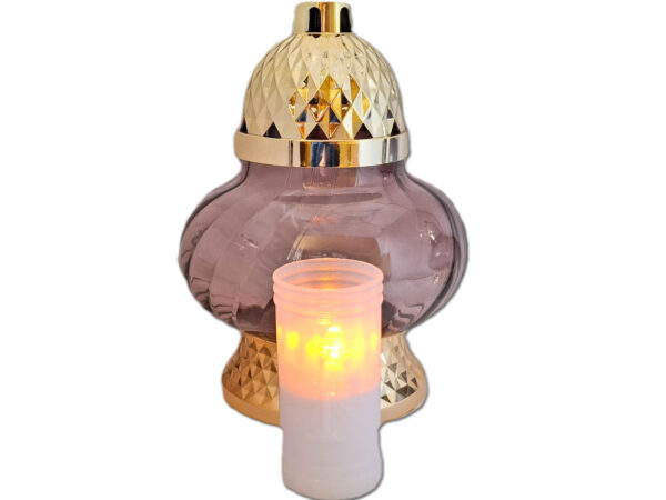 ZNICZ LAMPION NA GRÓB KULA METALIZA ZŁOTO + WKŁAD LED