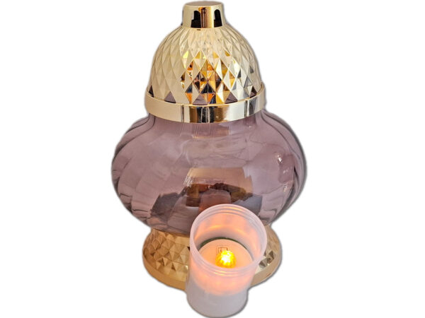 ZNICZ LAMPION NA GRÓB KULA METALIZA ZŁOTO + WKŁAD LED