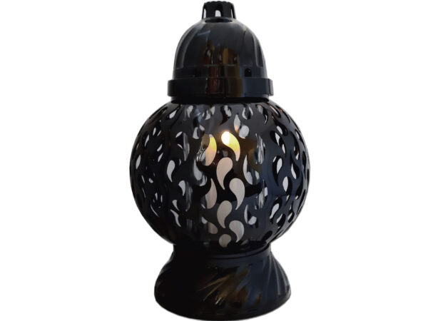 ZNICZ ZNICZE LAMPION NA GRÓB KULA MAŁA PŁM CZARNA+ŚWIECA LED