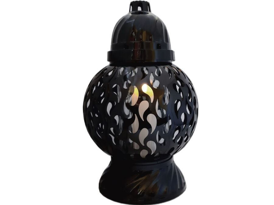 ZNICZ ZNICZE LAMPION NA GRÓB KULA MAŁA PŁM CZARNA+ŚWIECA LED