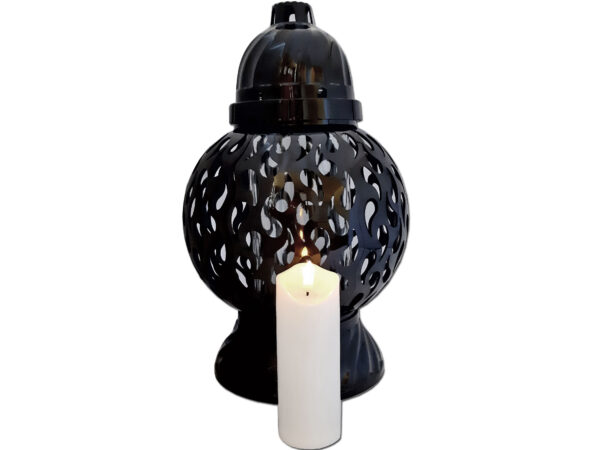 ZNICZ ZNICZE LAMPION NA GRÓB KULA MAŁA PŁM CZARNA+ŚWIECA LED