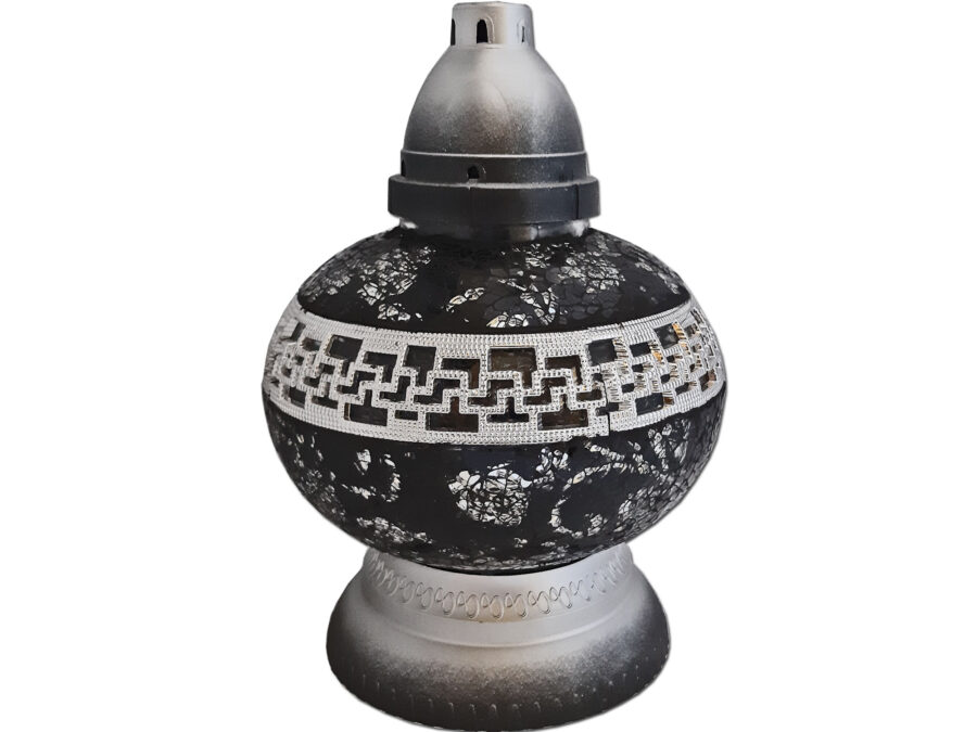 ZNICZ LAMPION NA GRÓB KULKA MOZAIKA PASEK CZARNO-SREBRNA+WKŁAD
