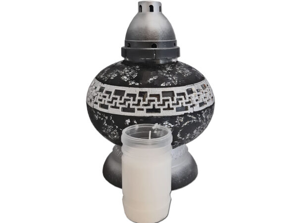 ZNICZ LAMPION NA GRÓB KULKA MOZAIKA PASEK CZARNO-SREBRNA+WKŁAD