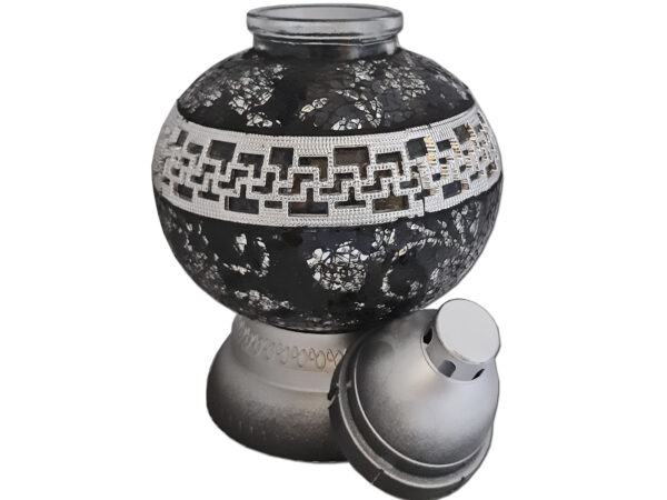 ZNICZ LAMPION NA GRÓB KULKA MOZAIKA PASEK CZARNO-SREBRNA+WKŁAD
