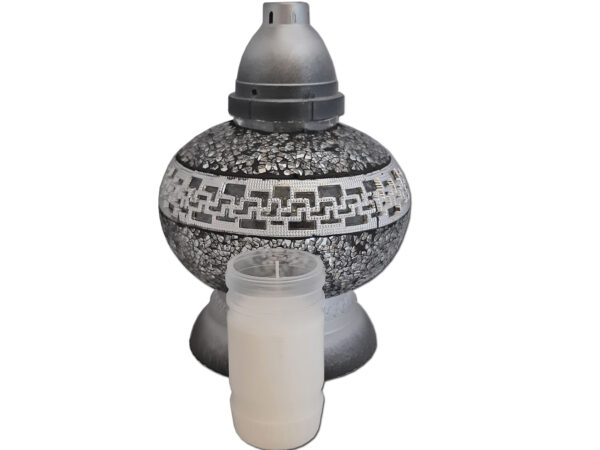 ZNICZ LAMPION NA GRÓB KULKA MOZAIKA PASEK SREBRO+WKŁAD