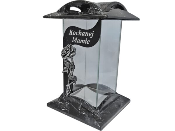 MAMA MAMIE ZNICZ LAMPION NA GRÓB KBM CZARNY MARMUR RÓŻA