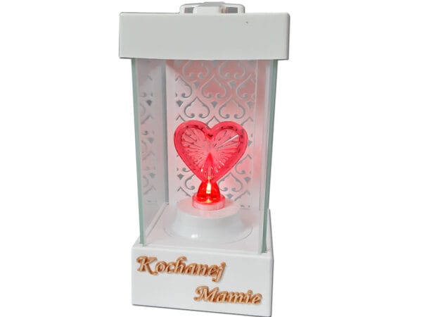 MAMA MAMIE ZNICZ LAMPION NA GRÓB LA250 BIAŁY+SERCE CZERWONE LED