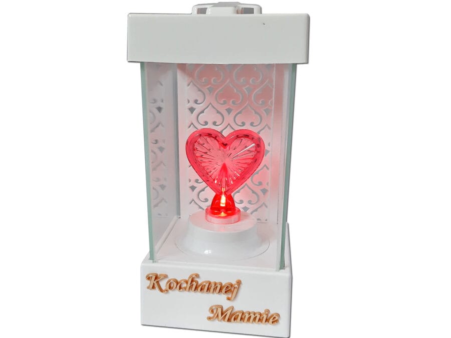 MAMA MAMIE ZNICZ LAMPION NA GRÓB LA250 BIAŁY+SERCE CZERWONE LED