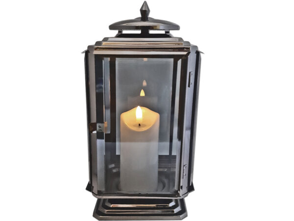 ZNICZ ZNICZE LAMPION PREMIUM NA GRÓB LATARNIA METAL GRAFIT+ŚWIECA LED