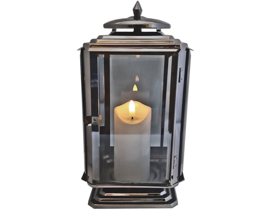 ZNICZ ZNICZE LAMPION PREMIUM NA GRÓB LATARNIA METAL GRAFIT+ŚWIECA LED