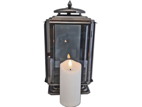 ZNICZ ZNICZE LAMPION PREMIUM NA GRÓB LATARNIA METAL GRAFIT+ŚWIECA LED