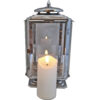 ZNICZ ZNICZE LAMPION PREMIUM NA GRÓB LATARNIA METAL SREBRO+ŚWIECA LED