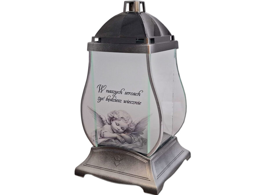 lemar-w-nasz-anio-sre1.jpg ZNICZ ZNICZE LAMPION NA GRÓB KPL DEKOR SREBRO ANIOŁ W NASZYCH SERCACH