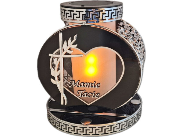 MAMA TATA SOLAR FOTOWOLTAICZNY ZNICZ LAMPION VIP KOŁO SREBRNO-BIAŁY