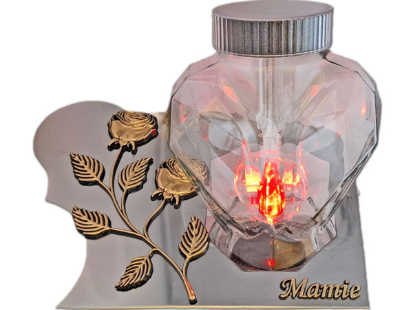 MAMA MAMIE SOLARNY ZNICZ LAMPION FOTOWOLTAICZNY NA GRÓB SERCE SKOS SREBRO