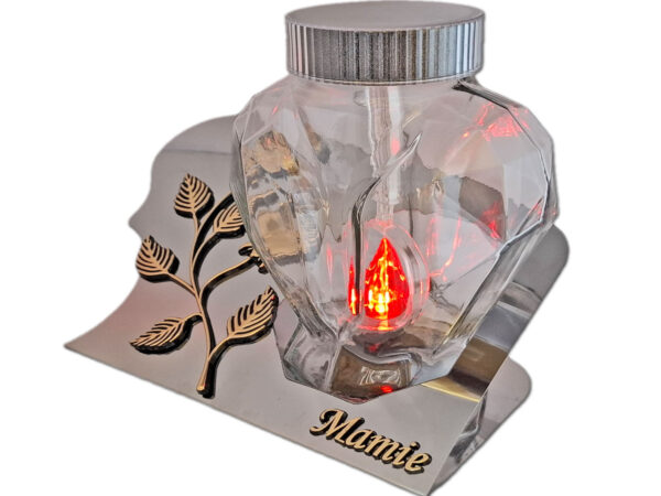 MAMA MAMIE SOLARNY ZNICZ LAMPION FOTOWOLTAICZNY NA GRÓB SERCE SKOS SREBRO