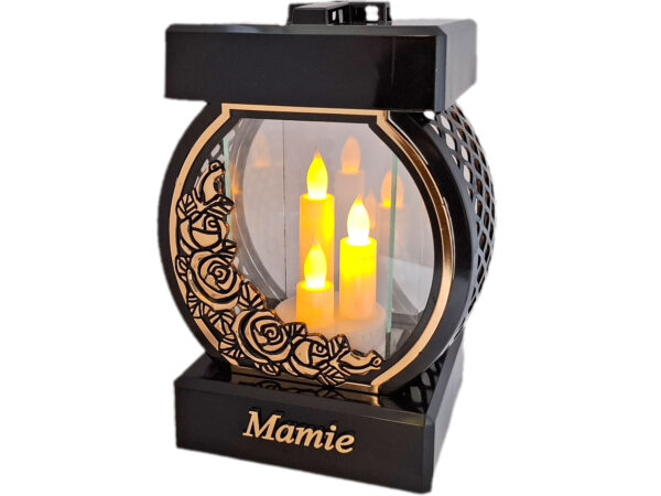 MAMA MAMIE ZNICZ LAMPION NA GRÓB KOŁO RTN RÓŻA RAM ZŁO+ŚWIECZNIK LED