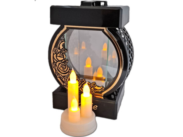 MAMA MAMIE ZNICZ LAMPION NA GRÓB KOŁO RTN RÓŻA RAM ZŁO+ŚWIECZNIK LED