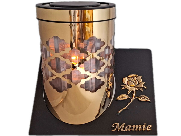 MAMA MAMIE ZNICZ LAMPION SOLARNY SOLAR FOTOWOLTAICZNY TUBA RÓŻA ZŁOTO