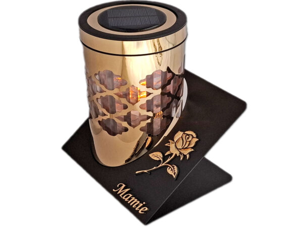 MAMA MAMIE ZNICZ LAMPION SOLARNY SOLAR FOTOWOLTAICZNY TUBA RÓŻA ZŁOTO