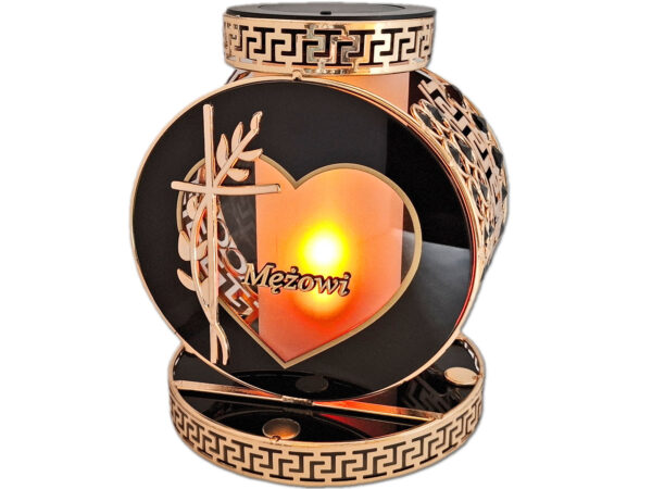 MĄŻ MĘŻOWI SOLAR FOTOWOLTAICZNY ZNICZ LAMPION VIP KOŁO ZŁ-CZARNE KRYSZTAŁKI