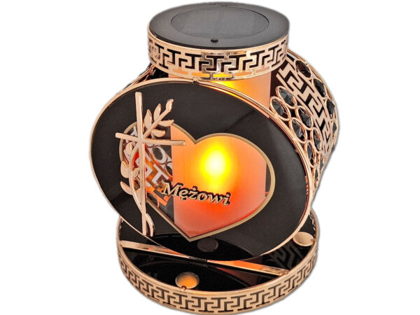 MĄŻ MĘŻOWI SOLAR FOTOWOLTAICZNY ZNICZ LAMPION VIP KOŁO ZŁ-CZARNE KRYSZTAŁKI