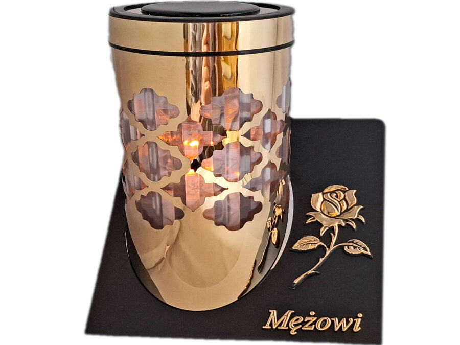 MĄŻ MĘŻOWI ZNICZ LAMPION SOLARNY SOLAR FOTOWOLTAICZNY TUBA RÓŻA ZŁOTO