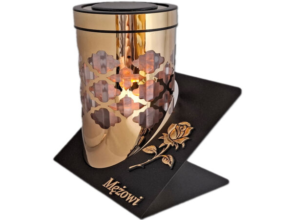 MĄŻ MĘŻOWI ZNICZ LAMPION SOLARNY SOLAR FOTOWOLTAICZNY TUBA RÓŻA ZŁOTO