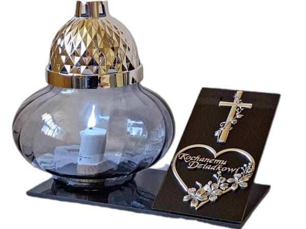 DZIADEK DZIADKOWI ZNICZ LAMPION NA GRÓB KULA METALIZA SKOS SREBRO + WKŁAD