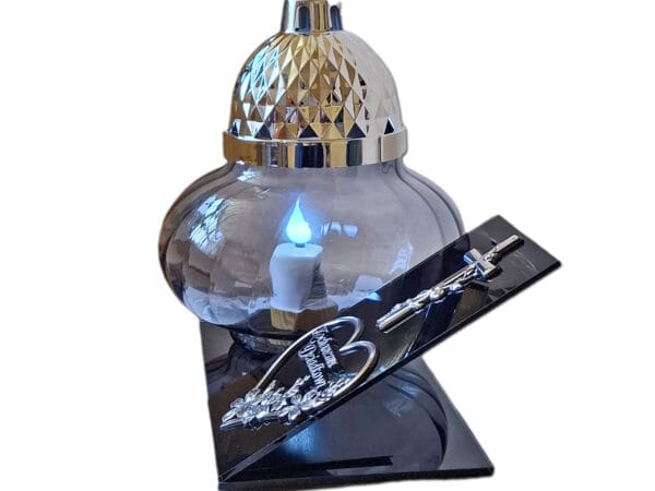 DZIADEK DZIADKOWI ZNICZ LAMPION NA GRÓB KULA METALIZA SKOS SREBRO + WKŁAD