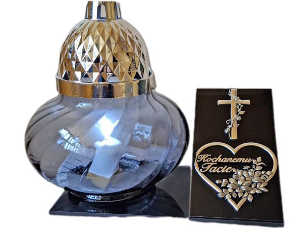 TATA TACIE ZNICZ LAMPION NA GRÓB KULA METALIZA SKOS SREBRO + WKŁAD
