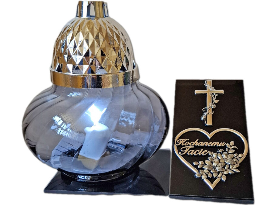 TATA TACIE ZNICZ LAMPION NA GRÓB KULA METALIZA SKOS SREBRO + WKŁAD