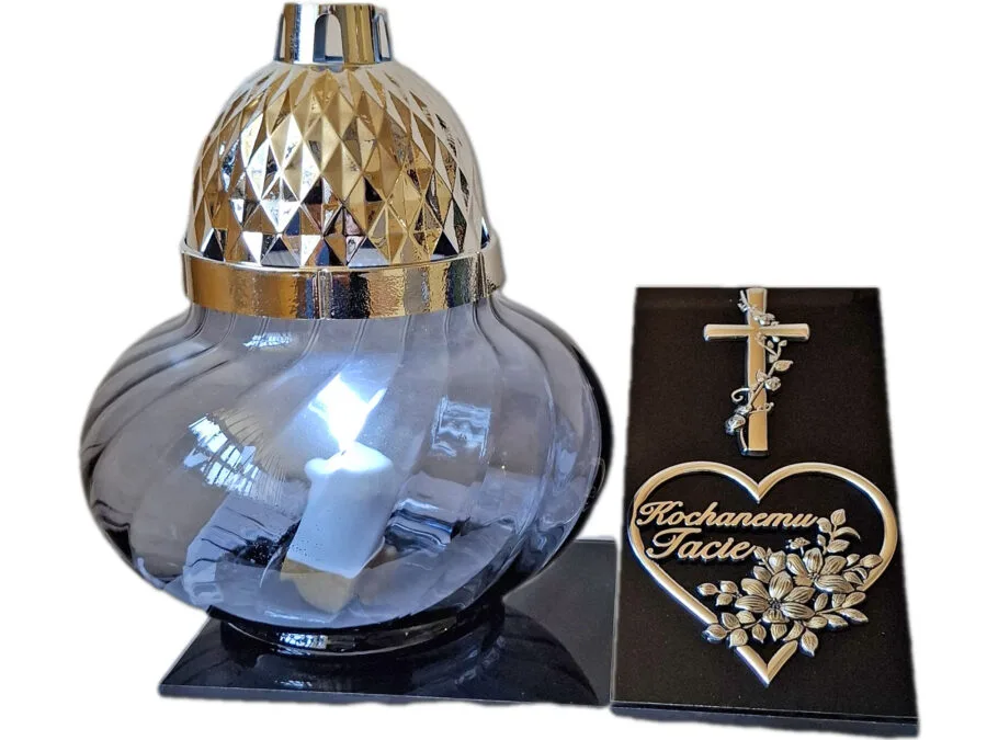 TATA TACIE ZNICZ LAMPION NA GRÓB KULA METALIZA SKOS SREBRO + WKŁAD