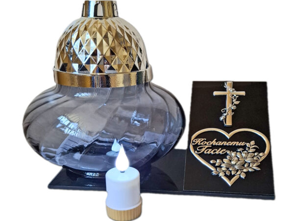 TATA TACIE ZNICZ LAMPION NA GRÓB KULA METALIZA SKOS SREBRO + WKŁAD