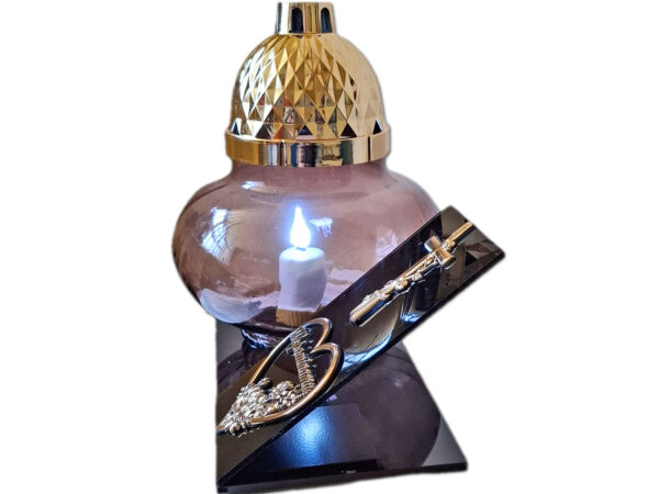 WSPOMINAMY ZNICZ LAMPION NA GRÓB KULA METALIZA SKOS ZŁOTO+ WKŁAD