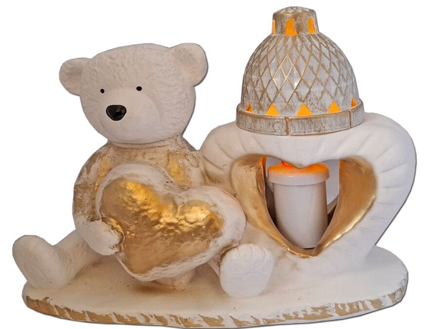 mis-gips1-1.jpg ZNICZ LAMPION FIGURKA NA GRÓB MIŚ Z SERCEM GIPS+WKŁAD LEDOWY