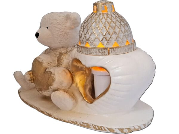 ZNICZ LAMPION FIGURKA NA GRÓB MIŚ Z SERCEM GIPS+WKŁAD LEDOWY