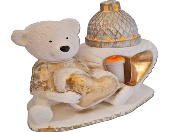 ZNICZ LAMPION FIGURKA NA GRÓB MIŚ Z SERCEM GIPS+WKŁAD LEDOWY