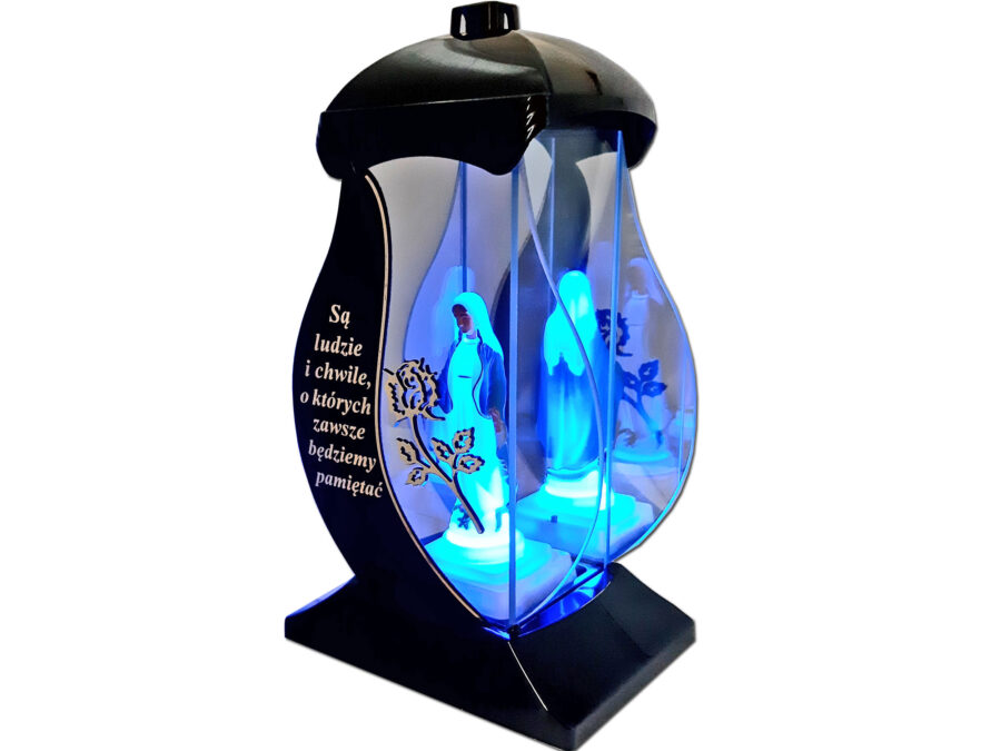 SĄ LUDZIE ZNICZ LAMPION NPL CZARNY RÓŻA SREBRO SENTENCJA+FIGURKA LED