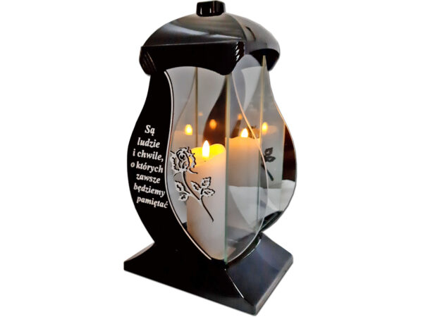 SĄ LUDZIE ZNICZ LAMPION NPL CZARNY RÓŻA SREBRO SENTENCJA+ŚWIECA LED