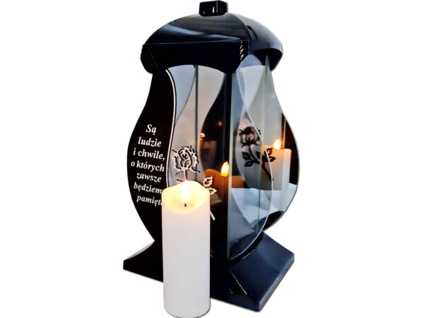 SĄ LUDZIE ZNICZ LAMPION NPL CZARNY RÓŻA SREBRO SENTENCJA+ŚWIECA LED