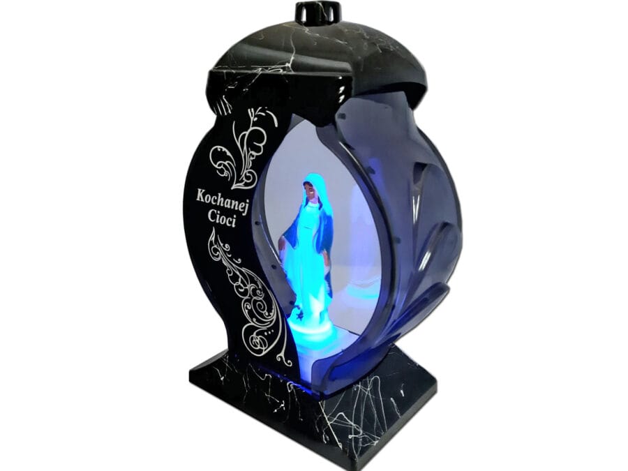 CIOCIA CIOCI ZNICZ LAMPION NA GRÓB OB CZARNY MARMUR +FIGURKA LED