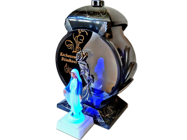 ZNICZ DZIADEK DZIADKOWI OB CZARNO ZŁOTY MARMUR +FIGURKA LED