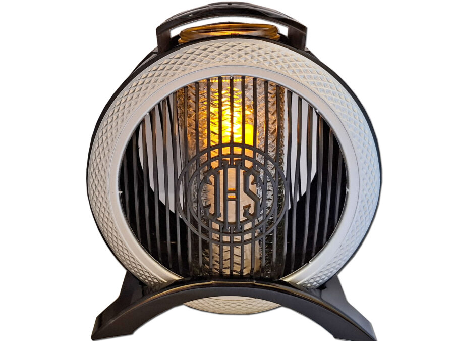 ZNICZ ZNICZE LAMPION NA GRÓB KOŁO OXF CZARNO SREBRNE+ŚWIECA LED BIAŁA