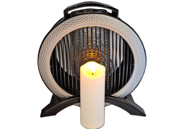 ZNICZ ZNICZE LAMPION NA GRÓB KOŁO OXF CZARNO SREBRNE+ŚWIECA LED BIAŁA