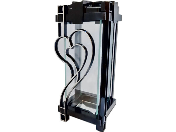 ZNICZ LAMPION NA GRÓB PLK SERCE SREBRO CZARNY